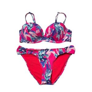 Ardene Tropical Print Bikini - Pink and Blue